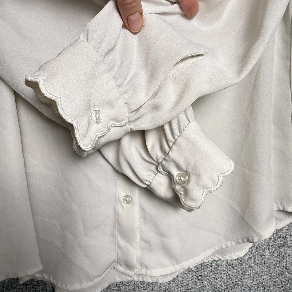 J.‎ Crew Ivory Bone Embroidered Collar Cuffs Long Sleeve Dress Shirt MEDIUM